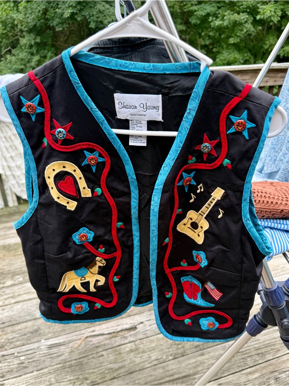 Sharon Young Black & Turquoise Embroidered Vintage Vest - Western Costume